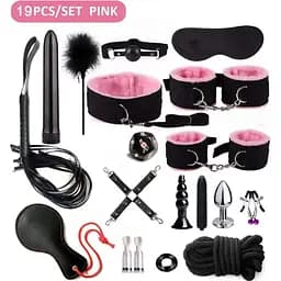 Еротичний набір БДСМ для рольових ігор рожевий, фіолетовий, червоний, чорний 19 предметів 