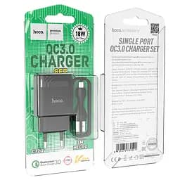 МЗП Hoco C72Q Glorious QC3.0 18W (1USB-A) + кабель USB to MicroUSB Чорний - мініатюра 6