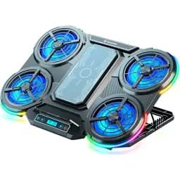 Підставка для ноутбука до 18" GamePro CP1450, Black, RGB підсвічування, 4 х 100 мм, 1 х 80 мм вентилятор (18 dB, 1350 rpm), LCD-дисплей, алюміній/пластик, 2xUSB 2.0, 410 x 285 x 40 мм, 1100 г, регулювання швидкості вентиляторів та кута нахилу - мініатюра 3