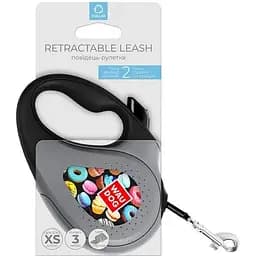 Повідець-рулетка для собак Waudog R-leash Пончики, світловідбиваючий, XS, до 12 кг, 3 м, чорний - мініатюра 3
