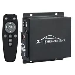 Мобільний AHD відеореєстратор на 2 камери Pomiacam HD DVR для таксі, автобусів, вантажівок, 5 Мп, SD до 128 Гб, пульт (100399)