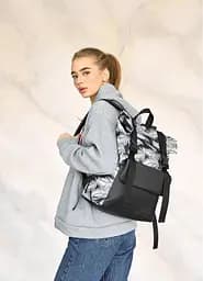 Жіночий рюкзак ролл Sambag RollTop Milton чорний з принтом Palm 41 х 30 х 16 см (24251720)
