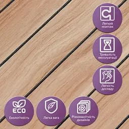 Покриття вінілове самоклеюче Wall Sticker 3D рейки 600х600х2.8мм Тік золотистий SW-00002203 - мініатюра 5