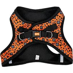 Шлея для собак малих порід Agility нейлонова зі світловідбивними елементами S 305-355 мм помаранчева з принтом кісточки