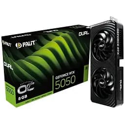 Відеокарта GeForce RTX 5050, Palit, DUAL OC, 8Gb GDDR6, 128-bit, HDMI/3xDP, 2647/20000 MHz, 8-pin (NE65050S19P1-GB2070D)