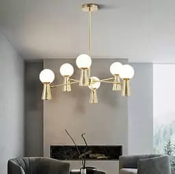 Золота люстра ABELINA з 6-ма білими плафонами на 2 джерела світла Line.F YG 8006/6+6 GD