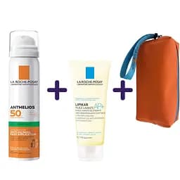 Набір: Сонцезахисний спрей для обличчя La Roche-Posay Anthelios XL SPF 50+ 75 мл + Ліпідовідновлювальний очищувальний засіб La Roche-Posay 100 мл + Косметичка Anthelios
