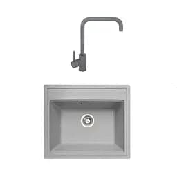 Гранітна мийка з краном квадратна WIZ № 9 570х510 мм (Сіра)