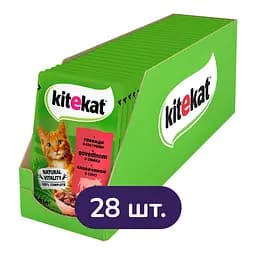 Вологий корм для котів Kitekat з яловичиною в соусі 2.38 кг (28 шт. х 85 г)