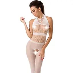 Бодістокінг Passion BS048 комбінезон імітація колгот та відкритого топу S/M/L white