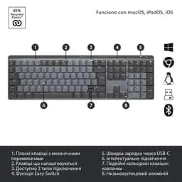 Клавіатура Logitech MX Mechanical Wireless Illuminated Performance Graphite (920-010757) - мініатюра 6