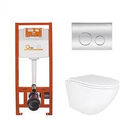Набор: Qtap Robin Ultra Quiet унитаз подвесной QT1333046EUQW + Nest комплект инсталляции 4в1 (круглая клавиша Chrome) QT0133M425 + QT0111M11112CRM