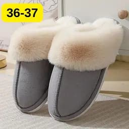 Жіночі домашні капці з хутром Slippers теплі м’які закриті тапочки для дому 36-37 сірий KT8003841 - мініатюра 2
