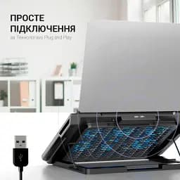 Підставка для ноутбука до 18" GamePro CP890, Black, RGB підсвічування, 6 x 70 мм вентилятор (2500 rpm), LCD-дисплей, метал/пластик, 2xUSB 2.0, 396 х 286 х 28 мм, 1000 г, регулювання швидкості вентиляторів та кута нахилу - мініатюра 6