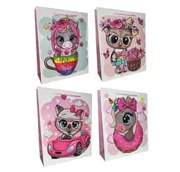 Подарунковий пакет картонний, 200 г/м², Звірята, 31x42x12 см, 4 шт. в упаковці (В асортименті)