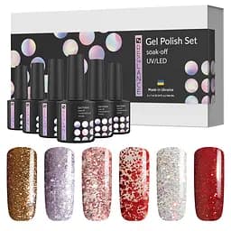 Набір "Universe" 6 шт гель-лаки для нігтів з блискітками Reglance 7.5 мл