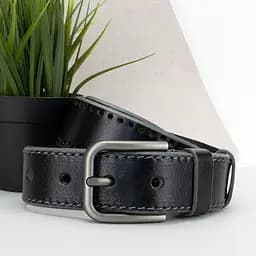Ремень мужской кожаный черный JK-4018 (120 см) под джинсы