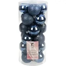 Набір святкових ялинкових куль діаметром 6 см північний синій 24 шт глянцеві глітер і матові