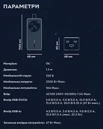 Toocki 67W Desktop Charger 2 x Type-C, 1 х USB 1.5 м, Black + розетка - мініатюра 8