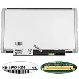 Матриця 13.3 HB133WX1-201 1366х768, 30pineDP, LED, SLIM планки по боках, матова, роз'єм праворуч знизу для ноутбука
