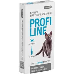 Краплі на холку для котів ProVET Profiline від зовнішніх паразитів до 4 кг 4 піпетки по 0.5 мл