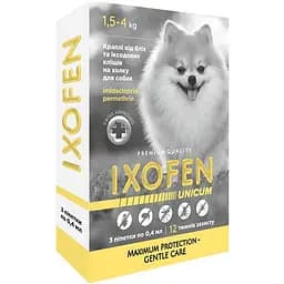 Краплі проти іксодових кліщів, бліх та комарів Unicum Ixofen для собак 1.5-4 кг 3 піп. х 0.4 мл - мініатюра 1