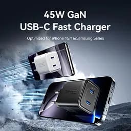 Зарядний пристрій 2xUSB-С 45W GaN чорний Vention - мініатюра 4