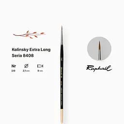 Пензель колонок круглий Raphael Kolinsky Extra Long, №2/0, з подовженим кінчиком, коротка ручка - мініатюра 2