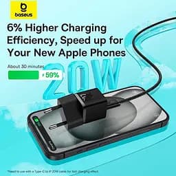 Адаптер мережевий Baseus GaN5 Fast Charger (mini) |1Type-C, 20W/3A, PD/QC| (With C to C 100W 1m cable) - мініатюра 3