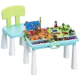 Детский столик 6318 со стульчиком и конструктором 515 деталей двусторонняя столешница