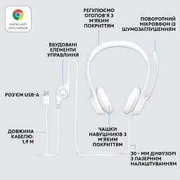 Комп'ютерна гарнітура Logitech H390 White (981-001286) [113832] - мініатюра 8