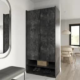 Шафа для одягу Flamecame з поличками на 2 двері у передпокій FR-03 Бетон Темний