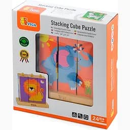 Кубики-пірамідка Viga Toys Башта зі звірятами дерев'яні (50834) - мініатюра 4