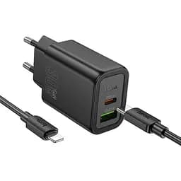 МЗП Hoco N63 Gentle PD30W+QC3.0 (1USB-A/1C) + кабель Type-C to Lightning Black - мініатюра 3
