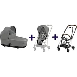 Люлька Mios Lux Soho Grey + Текстиль для прогулянкового блоку Cybex Mios Soho Grey + Шасі для коляски Cybex Mios LS RBA Chrome Brown