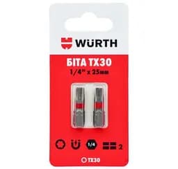 Бита Wurth TX30 1/4IN L25 мм 2 шт. в блистере (16143130902)
