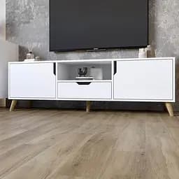 Тумба під телевізор з ніжками в кольорі Горіх світлий М-ЗОН Борн 1600 Німфея Альба (білий) (MZN-031087)