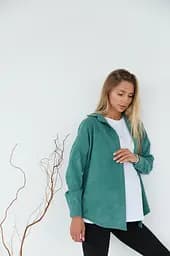 Жіноча сорочка для вагітних стилю oversize з мікровельвету Varna розмір L-XL Lullababe темно-оливкова - мініатюра 3