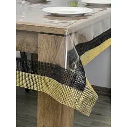 Скатерть силиконовая с черно-золотой стразовой лентой 340х160 см