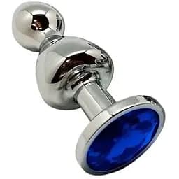 Металлическая анальна пробка Wooomy Lollypop Double Ball Metal Plug Blue S диаметр 2.8 см длина 8.