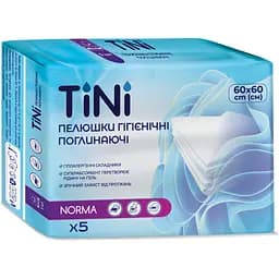 Пелюшки гігієнічні поглинаючі TINI Norma розмір 60х60 см 5 шт.