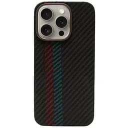Карбоновий чохол CasePro Premium Carbon Case з MagSafe Black with Red/Blue Line для iPhone 14 Pro