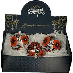 Набір ялинкових прикрас Різдвяні історії Петриківка Мотанка червона скло (4820001180619)