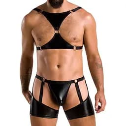 Комплект еротичної чоловічої білизни Passion 047 Set John S/M Black, труси, портупея
