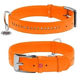 Ошейник для собак Waudog Glamour кожаный с QR паспортом, двойной со страз, L, Ш 35 мм, Дл 46-60 см (4823089318202)