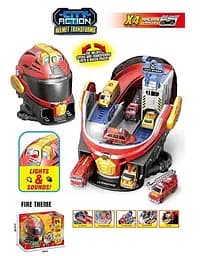 Гараж-Трек ШОЛОМ, подсветка, аудиоэффекты сирен, механический подъемник, 38x28x18 см, SK639XB