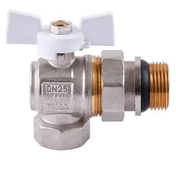 Кран кульовий кутовий з американкою Q Professional QP004 PN40 1″ антипротікання, Білий метелик