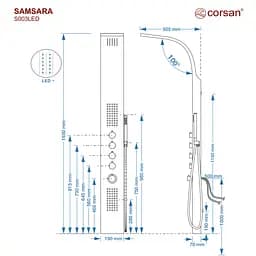 Душова панель Corsan Samsara black LED з термостатом S003TBLLED, Чорний матовий - мініатюра 2