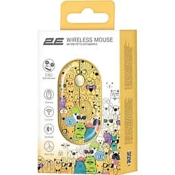 Бездротова миша 2E MF300 PETS:CATSDOGS Silent WL BT, жовтий (2E-MF300WPETSYW) - мініатюра 2