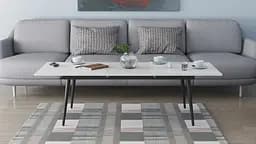 Стіл журнальний трансформер Dandi Small Ferrum-decor 45x120(160)x70 Чорний метал ДСП Білий 16 мм (FRD-106799) - мініатюра 6